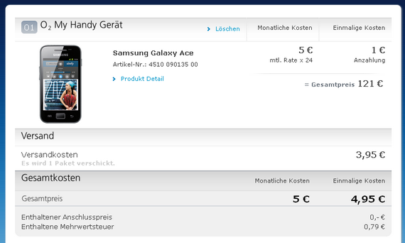 Samsung Galaxy Ace für 125,95 €