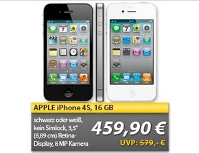 Apple iPhone 4S ohne Vertrag für 459,99 €